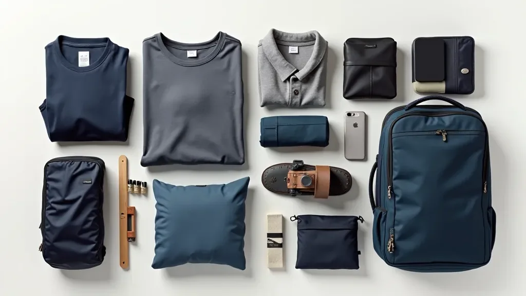 Travel packing demonstration with organized clothing and accessories