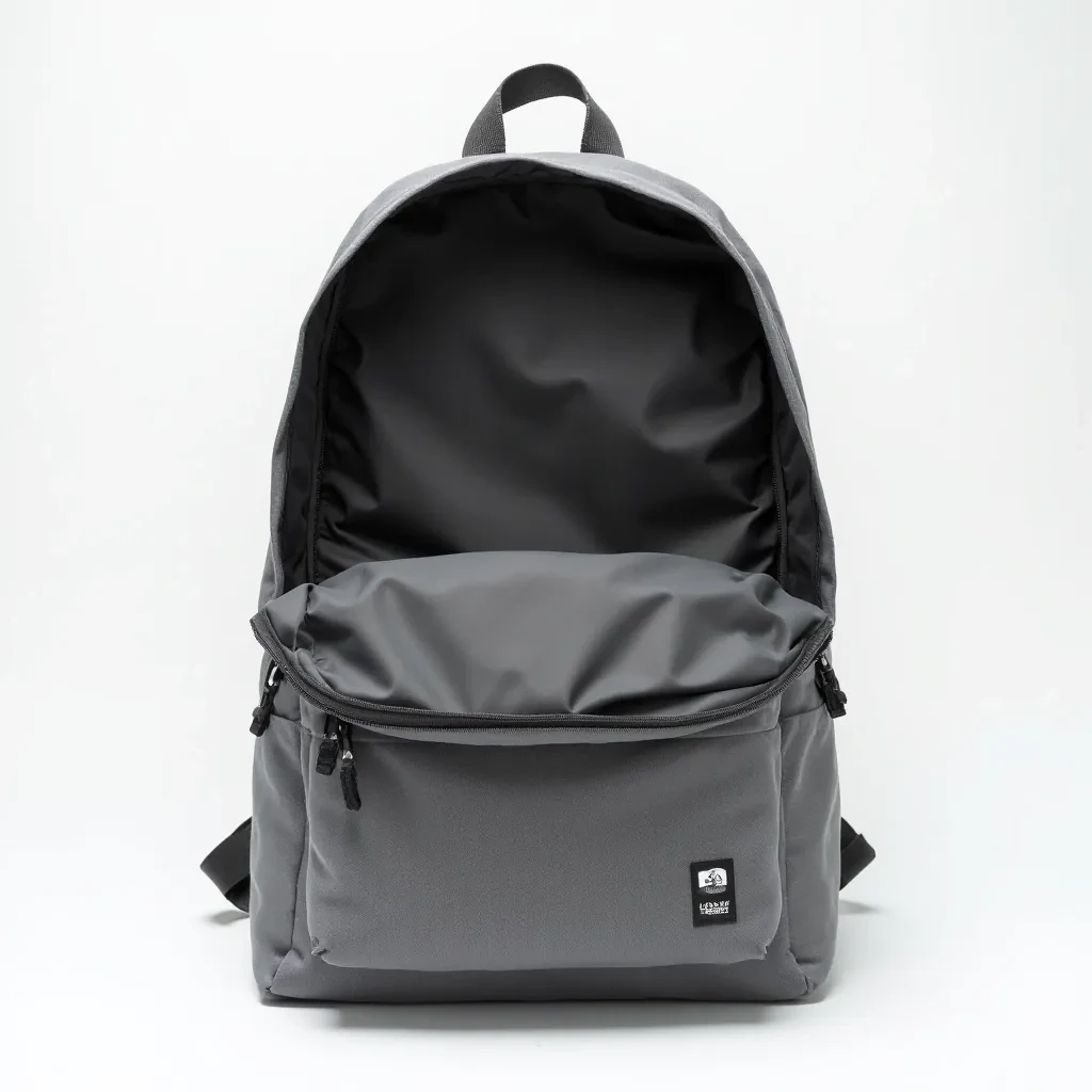 Detailed view of Amsterdam canvas backpack showing organized interior compartments, waterproof lining, and laptop sleeve with leather trim