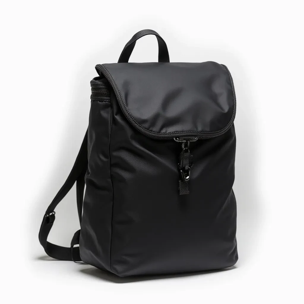 Black compact sling pack with adjustable strap, ideal for cycling and hands-free carry
